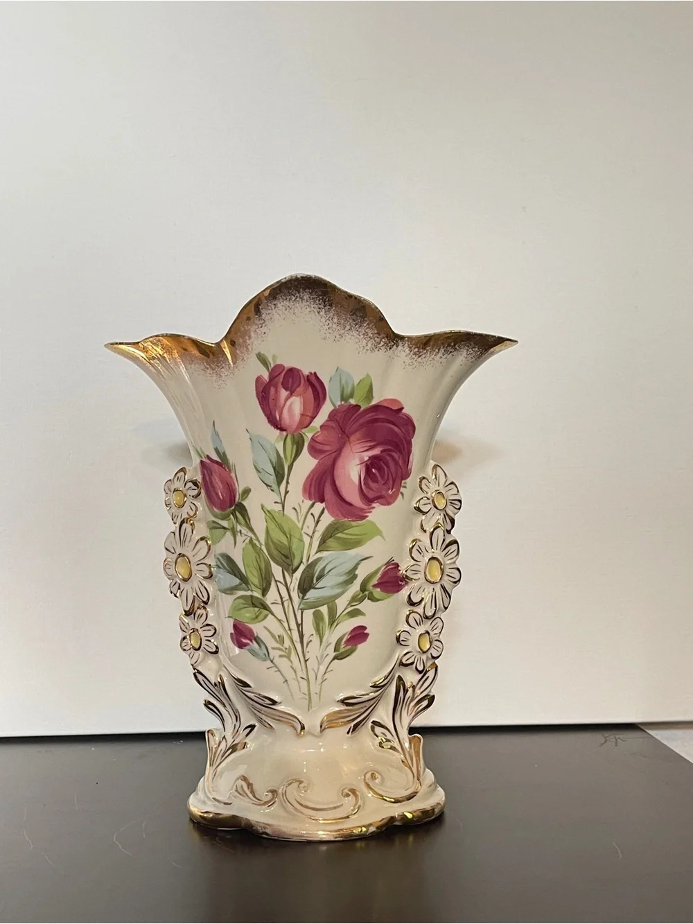 Vintage 1960s Eton Bone China Vase Hand-painted with Gold Rim